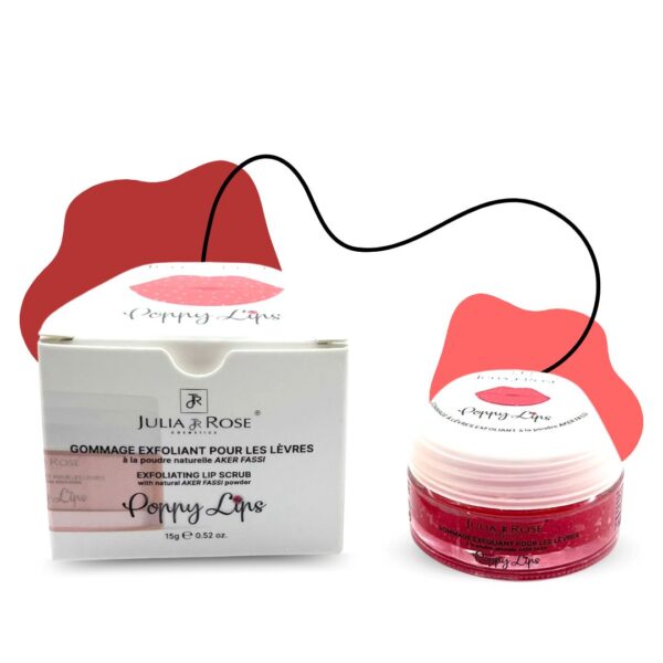 Gommage pour lèvres à la poudre naturelle Aker Fassi de Julia & Rose Cosmetics : Douceur et éclat revitalisés.